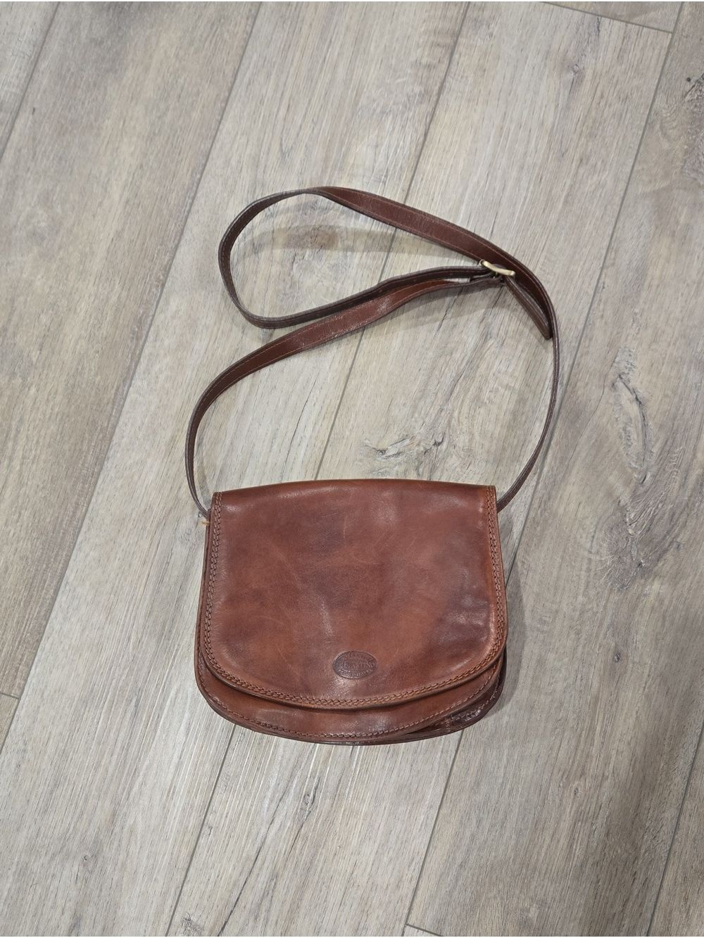 Vintage Sorrento DeMartino Cognac Leather Crossbody Saddle Bag Italian Made